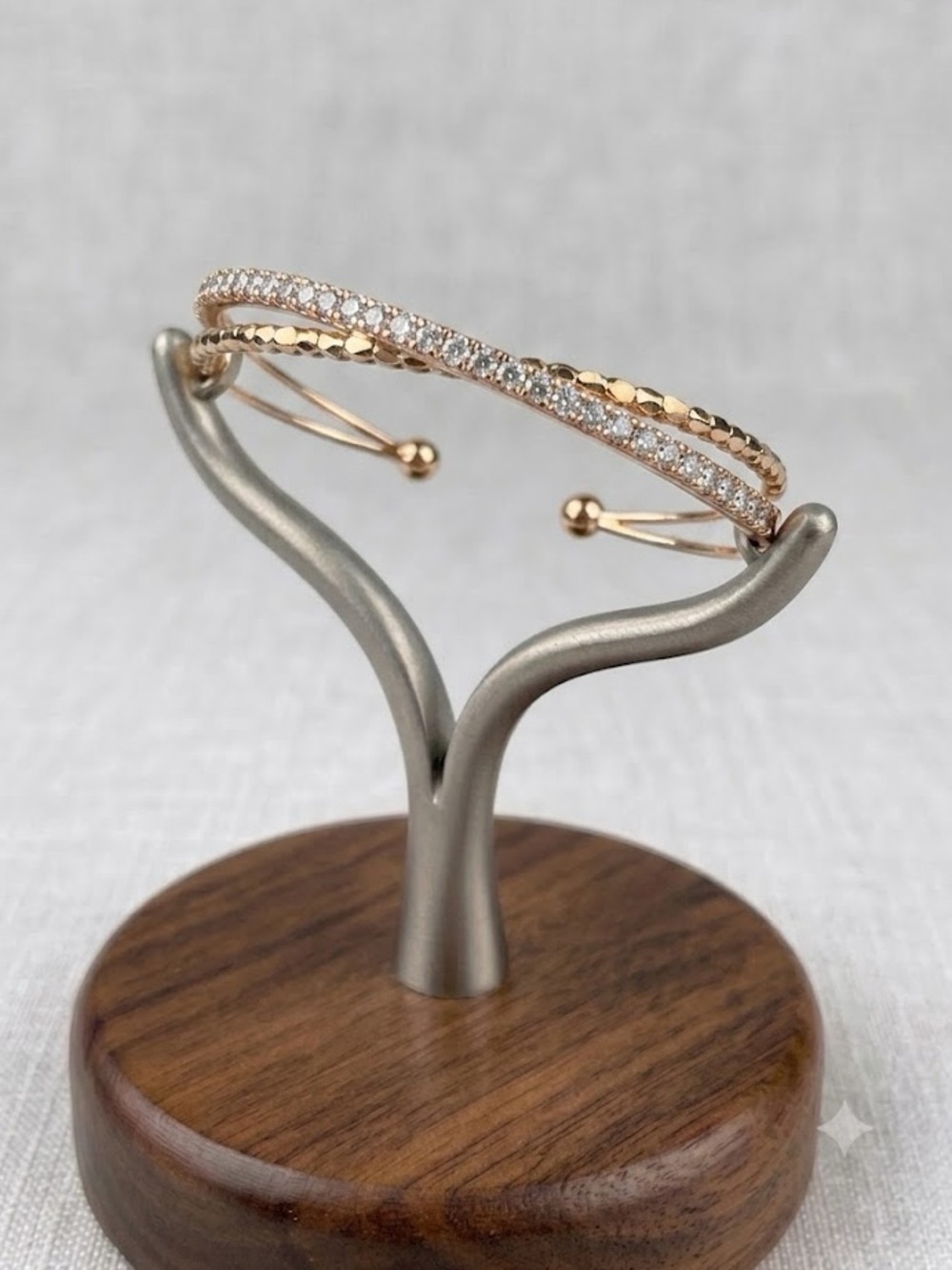 New Adina Eden 14K Gold Plated Pavé CZ & Beaded Open Cuff Bangle - Retail $125